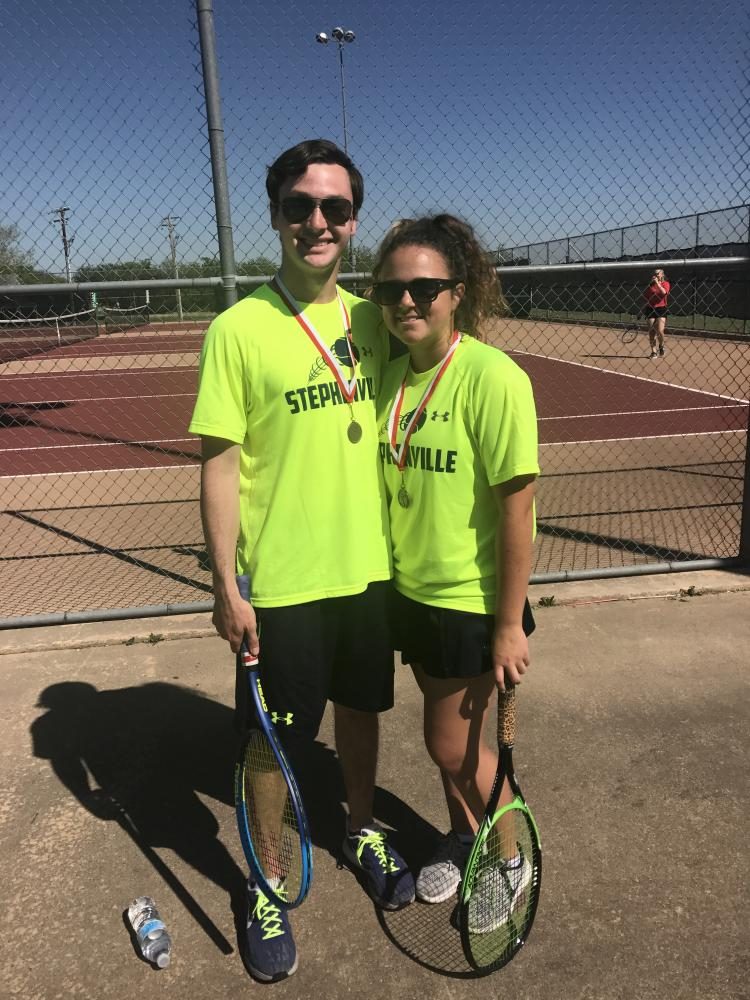 Lucy Tackett and her tennis partner Aaron Stufflebean