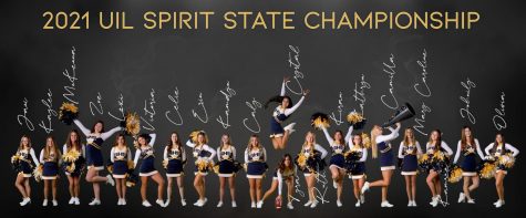 The cheer squad competes at the 2021 UIL Spirit State Championship.