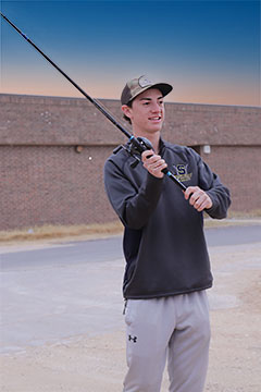 Rise and shine! it’s fishing fishing time!
Preparing for the Whitney tournament, Clayton Easter practices casting. Clayton Easter is on
the  Bass Club team that competes in 5 tournaments a year. The tournament is
on February 12 at Lake Whitney.