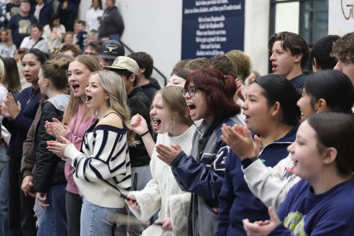 Students cheer on the Jackets to victory against West Plains in the playoff game at Lubbock.